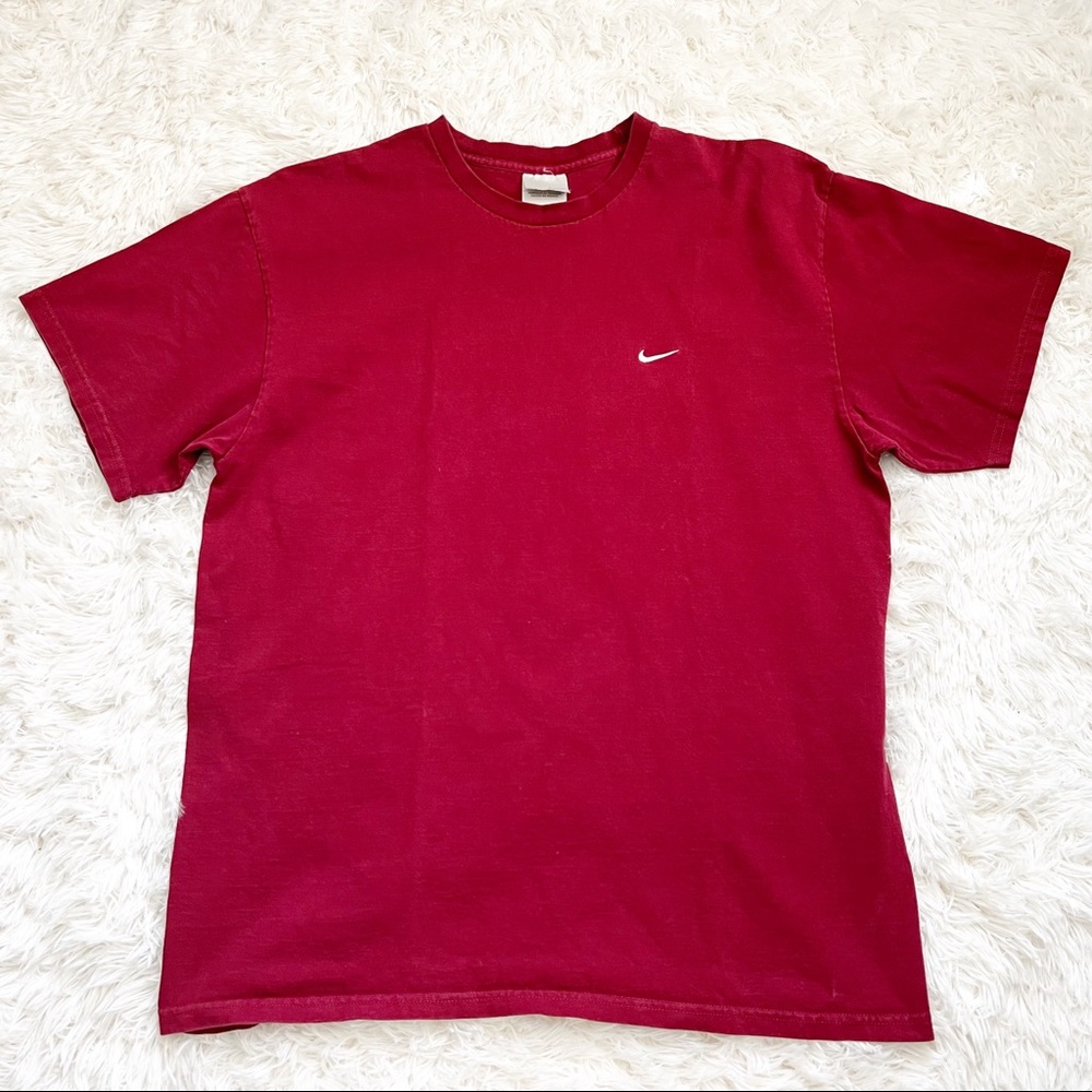 Vintage Nike Mens Embroidered Check Swoosh Burgundy T-shirt Sz XL